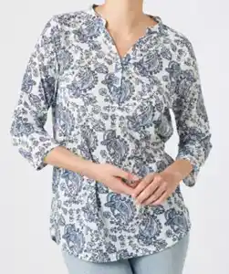 Paisley-Shirt mit 3/4-Arm, weiĂź/blau
