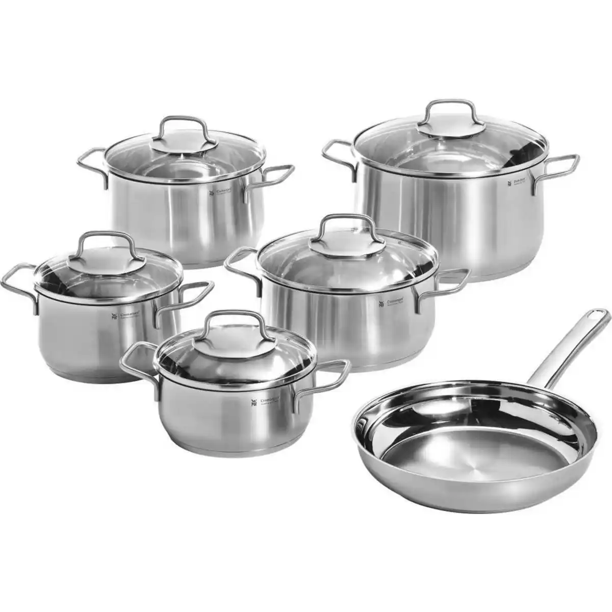 Bild 1 von WMF Kochtopfset Brilliant, Edelstahl, Metall, 6-teilig, 16 cm,20 cm, 2 L,3,7 L,6,5 L,1,5 L,3 L, rund, kratzfest, rostfrei, geschmacksneutral, säurefest, TransTherm®-Allherdboden, Kochen, Töpfe, To