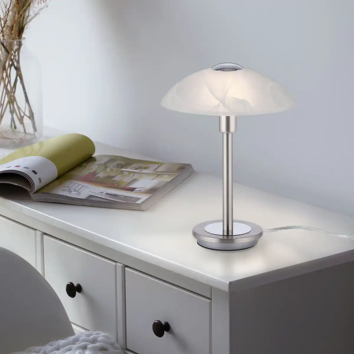 Bild 3 von Tischleuchte ENOVA, dimmbar, Glas in Alabaster Dekor, Stahl