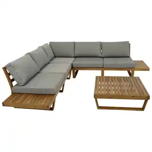 Lounge-Set 4-teilig Akazie geölt mit Polster Grau