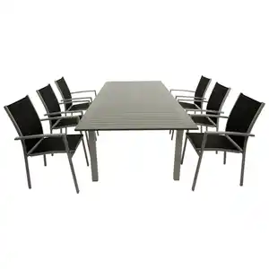 Gartengarnitur 7-teilig Aluminium Textillehne schwarz