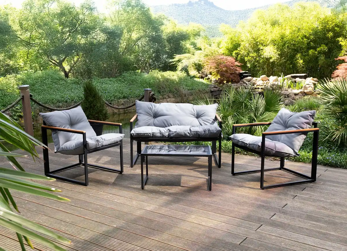 Bild 1 von Loungeset mit Holzakzenten und Sitzkissen 4-teilig