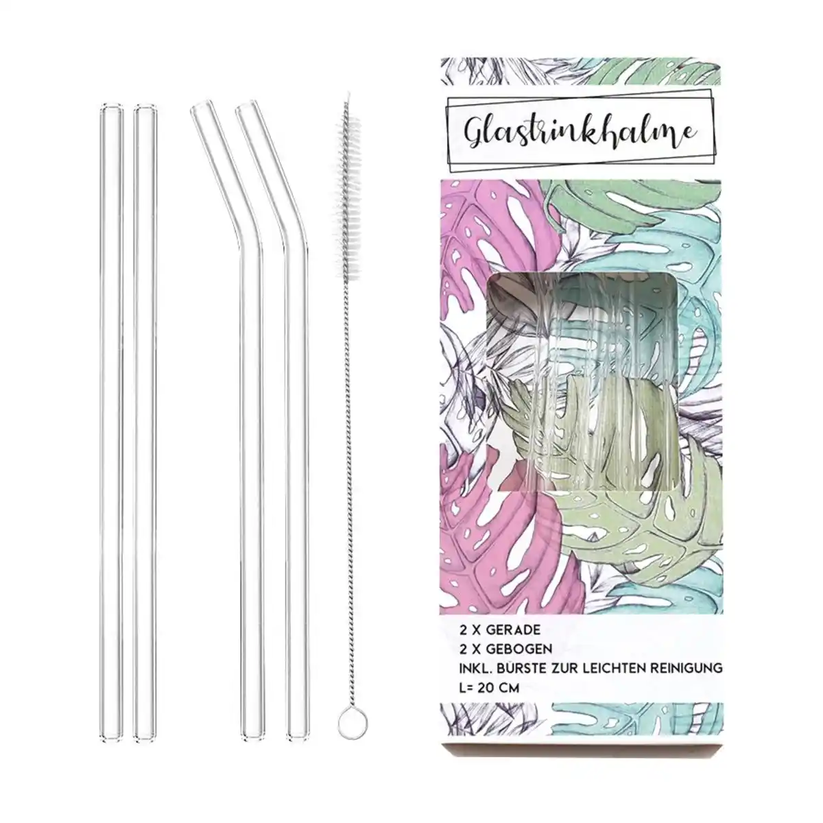 Bild 1 von Glas-Trinkhalme 20cm mit Reinigungsbürste 5-teilig