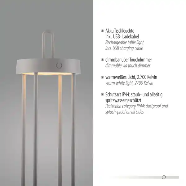 Bild 4 von Akku Tischleuchte ANSELM, 1x LED-Board/1,50Watt/2700Kelvin, IP44, Greige