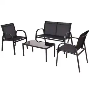 Lounge-Set 4-teilig Metall schwarz & Textilgewebe