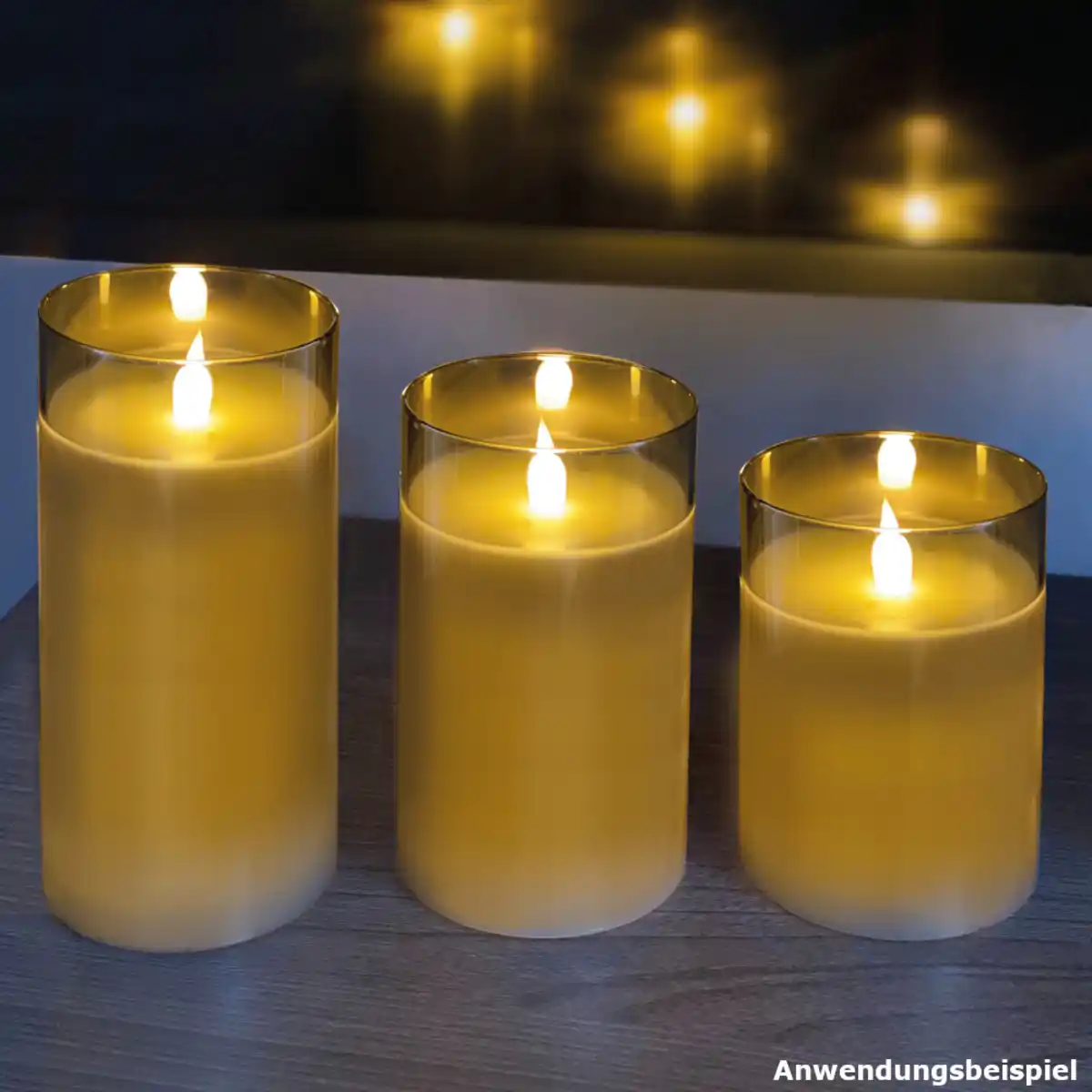Bild 1 von LED Echtwachskerzen Set 3-teilig im Glas warmweiß mit Flackereffekt