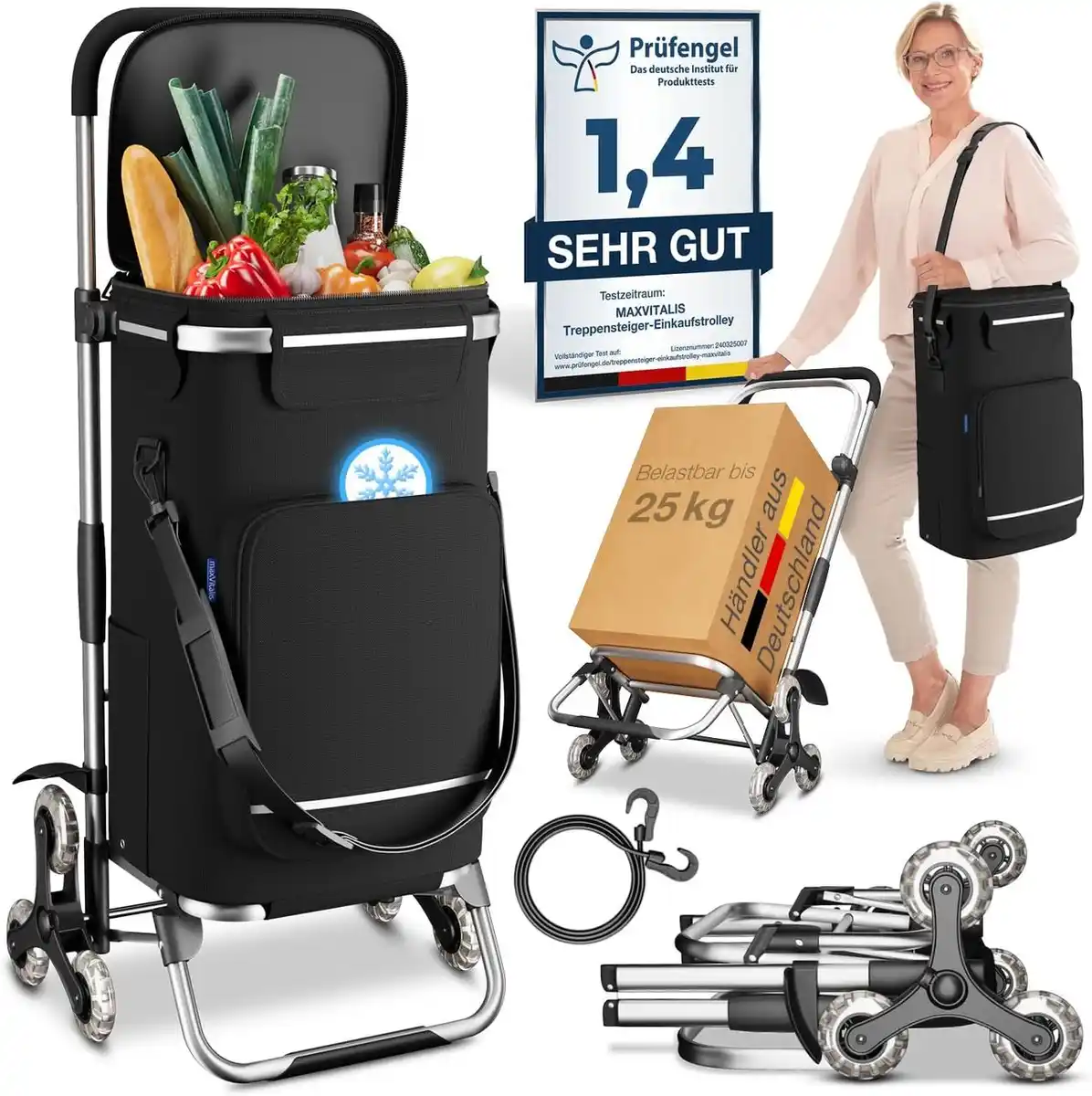 Bild 1 von Treppensteiger Einkaufstrolley mit Kühlfach, abnehmbare Tasche 43 Liter