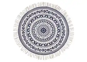Boho-Teppich mit Fransen 90cm Natur/Dunkelblau