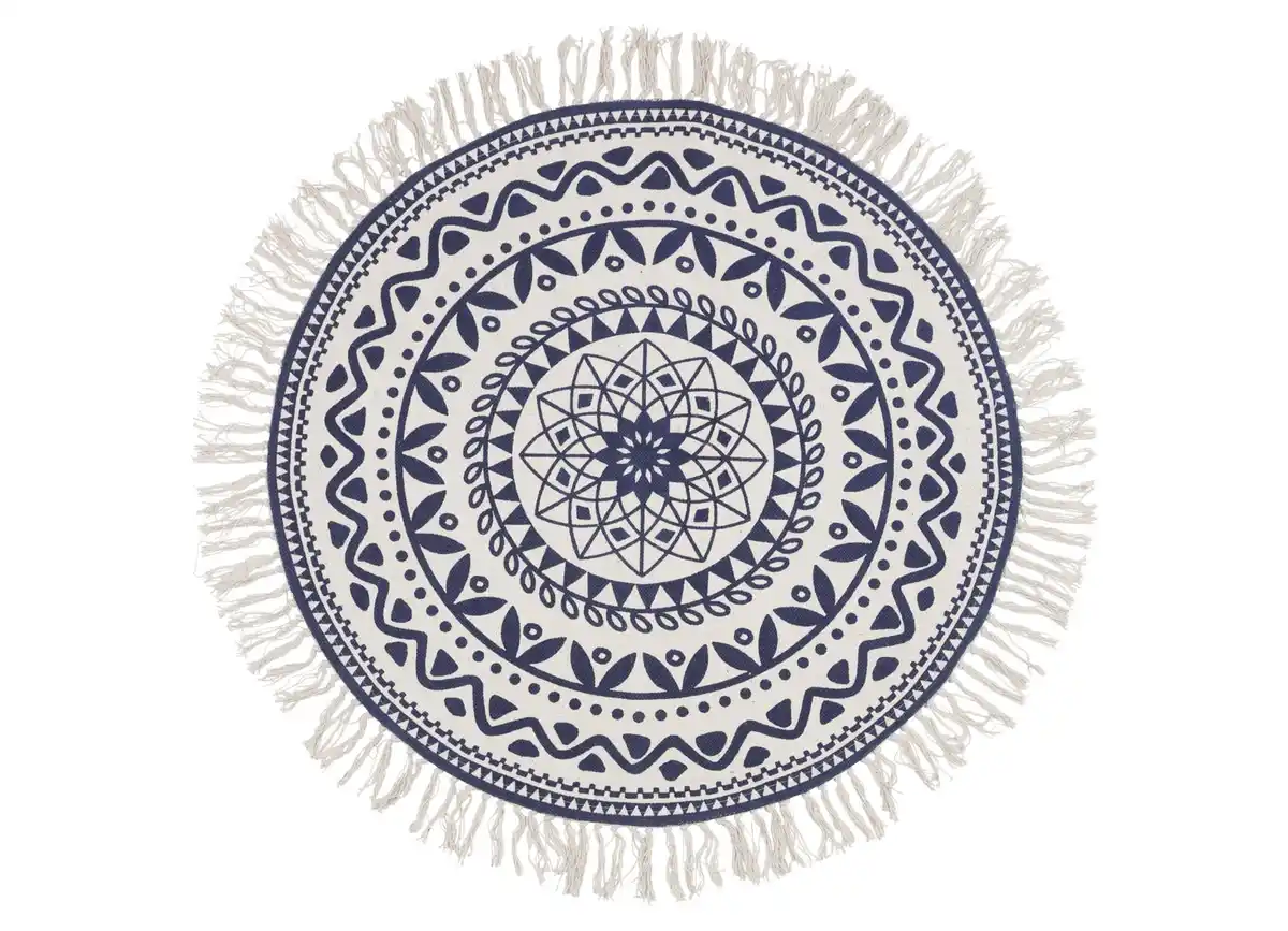 Bild 1 von Boho-Teppich mit Fransen 90cm Natur/Dunkelblau