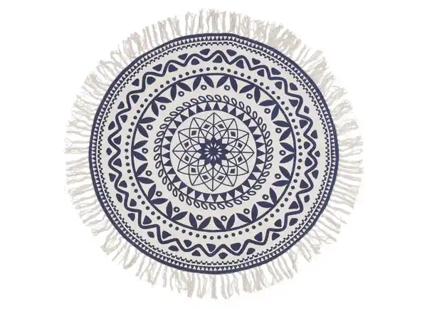 Bild 1 von Boho-Teppich mit Fransen 90cm Natur/Dunkelblau