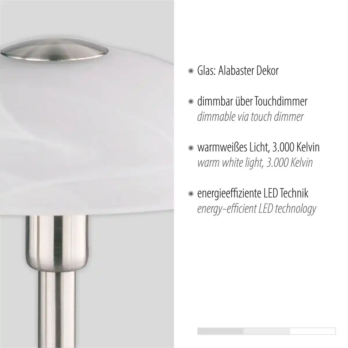 Bild 4 von Tischleuchte ENOVA, dimmbar, Glas in Alabaster Dekor, Stahl