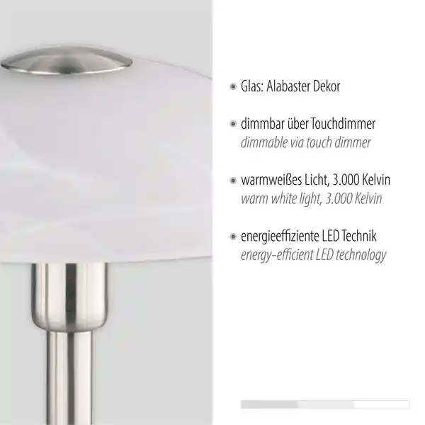 Bild 4 von Tischleuchte ENOVA, dimmbar, Glas in Alabaster Dekor, Stahl