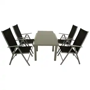 Gartengarnitur 5-teilig Aluminium Textillehne schwarz