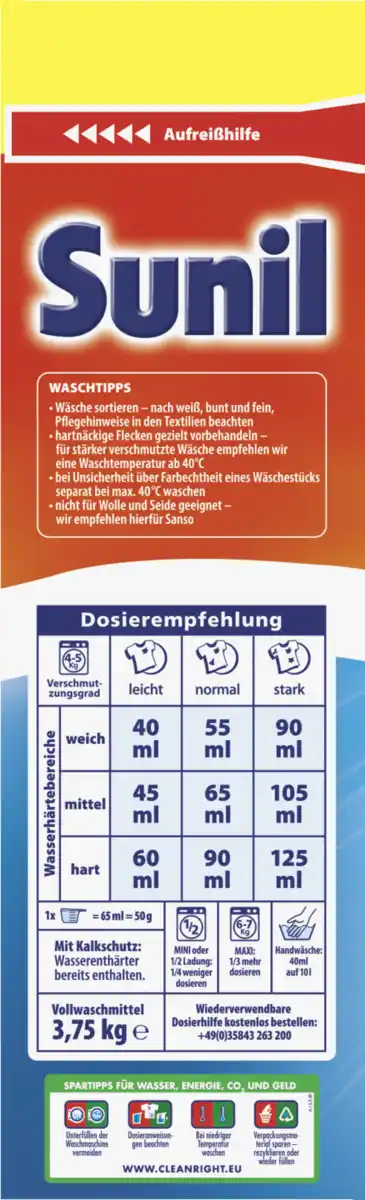 Bild 2 von Sunil aktiv Vollwaschmittel Pulver 75 WL