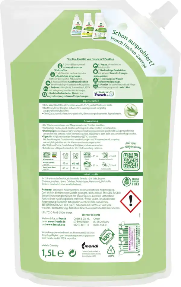 Bild 2 von Frosch Sensitiv-Waschmittel Aloe Vera 25WL, 25 WL