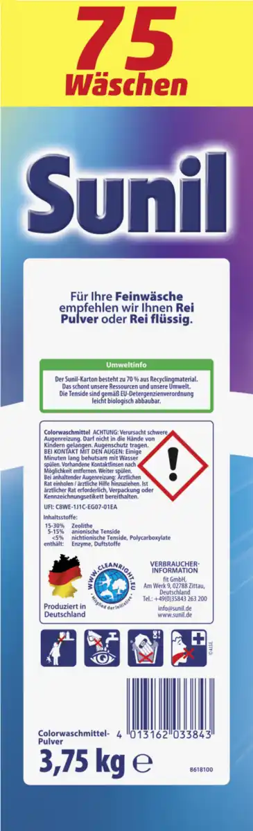 Bild 3 von Sunil Colorwaschmittel Pulver 75 WL