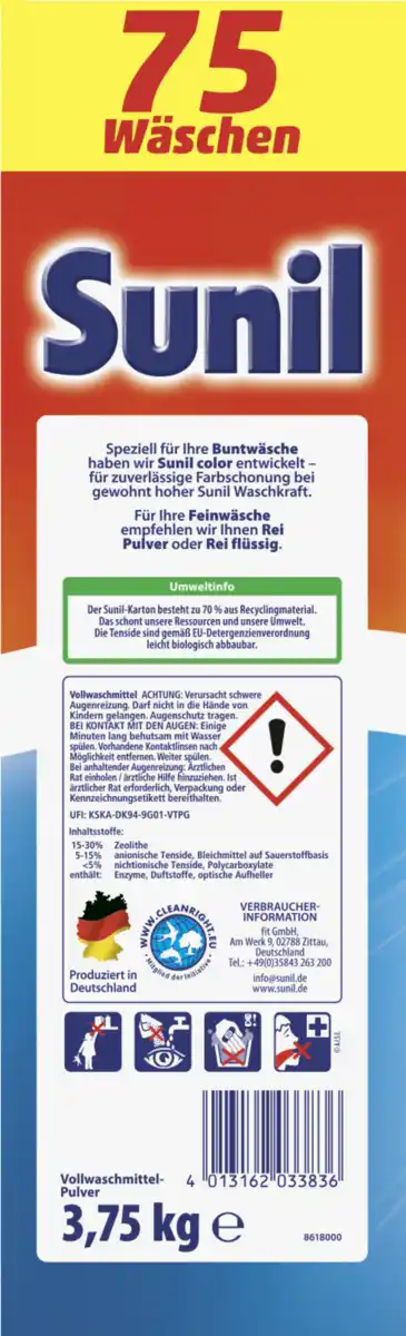 Bild 3 von Sunil aktiv Vollwaschmittel Pulver 75 WL
