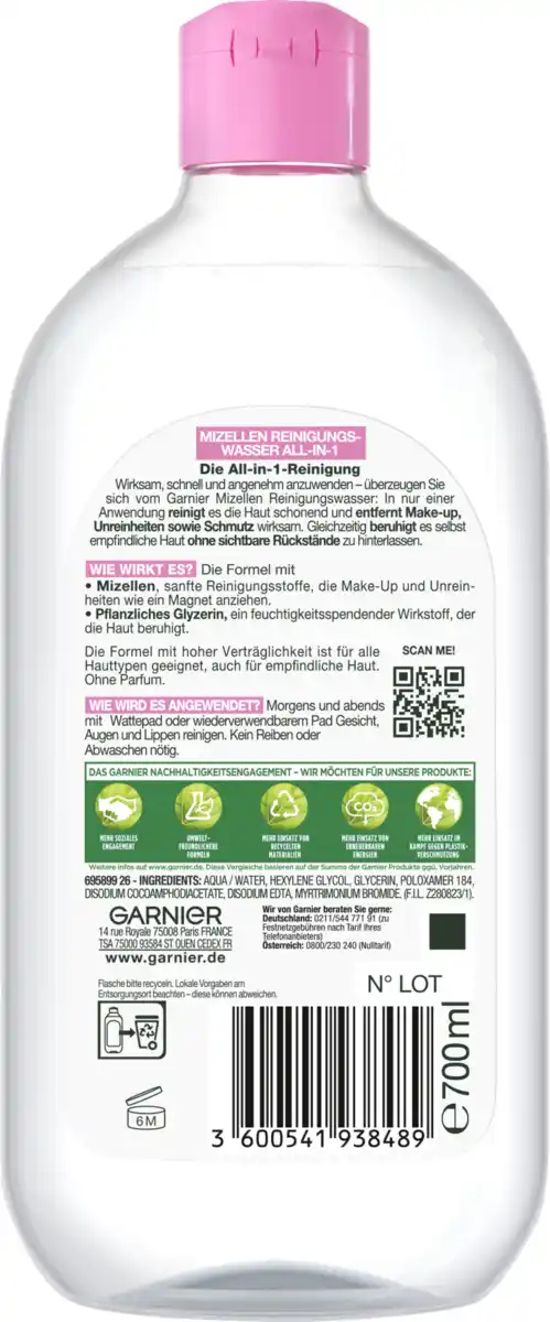 Bild 2 von Garnier SkinActive Mizellen Reinigungswasser All-in-1 Sensitiv, 700 ml