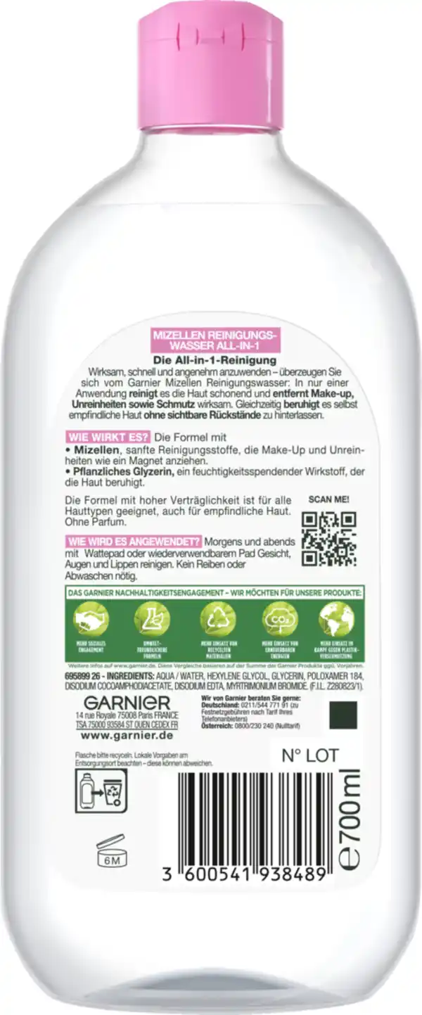 Bild 2 von Garnier SkinActive Mizellen Reinigungswasser All-in-1 Sensitiv, 700 ml