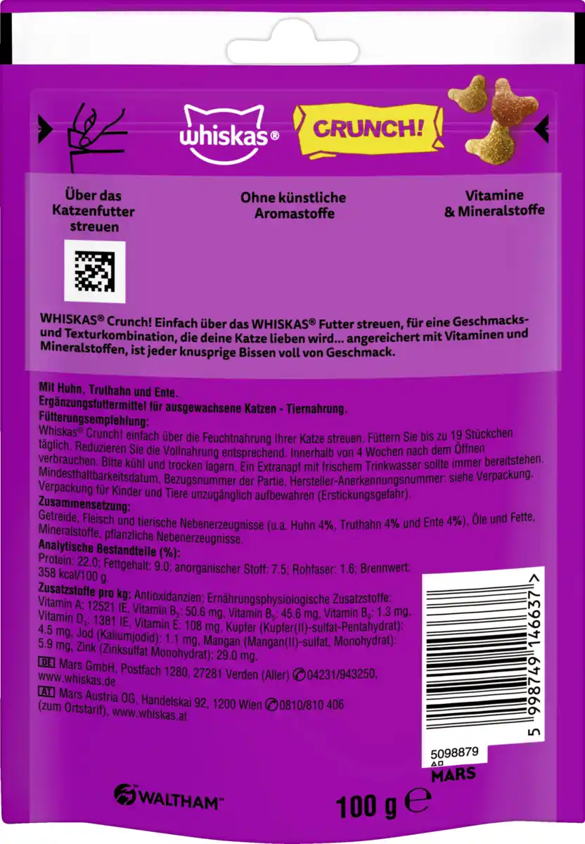 Bild 2 von Whiskas Crunch Portionsbeutel Huhn Truthahn Ente, 100 g