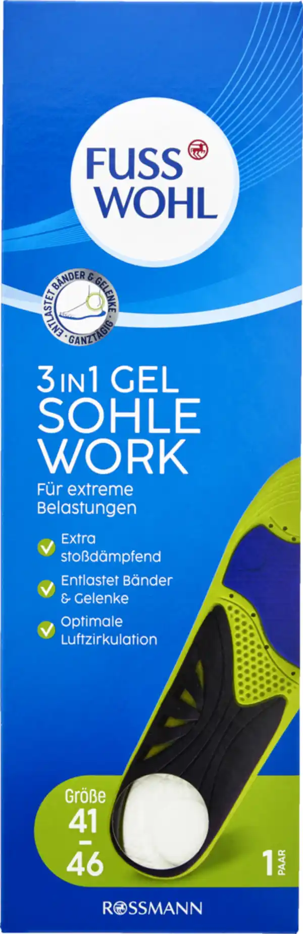 Bild 1 von FUSSWOHL 3 IN 1 Gel Sohle Work Größe 41-46