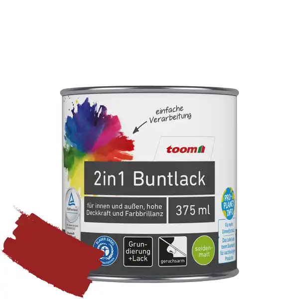 Bild 1 von toom 2in1 Buntlack 'Mohnblume' feuerrot seidenmatt 375 ml