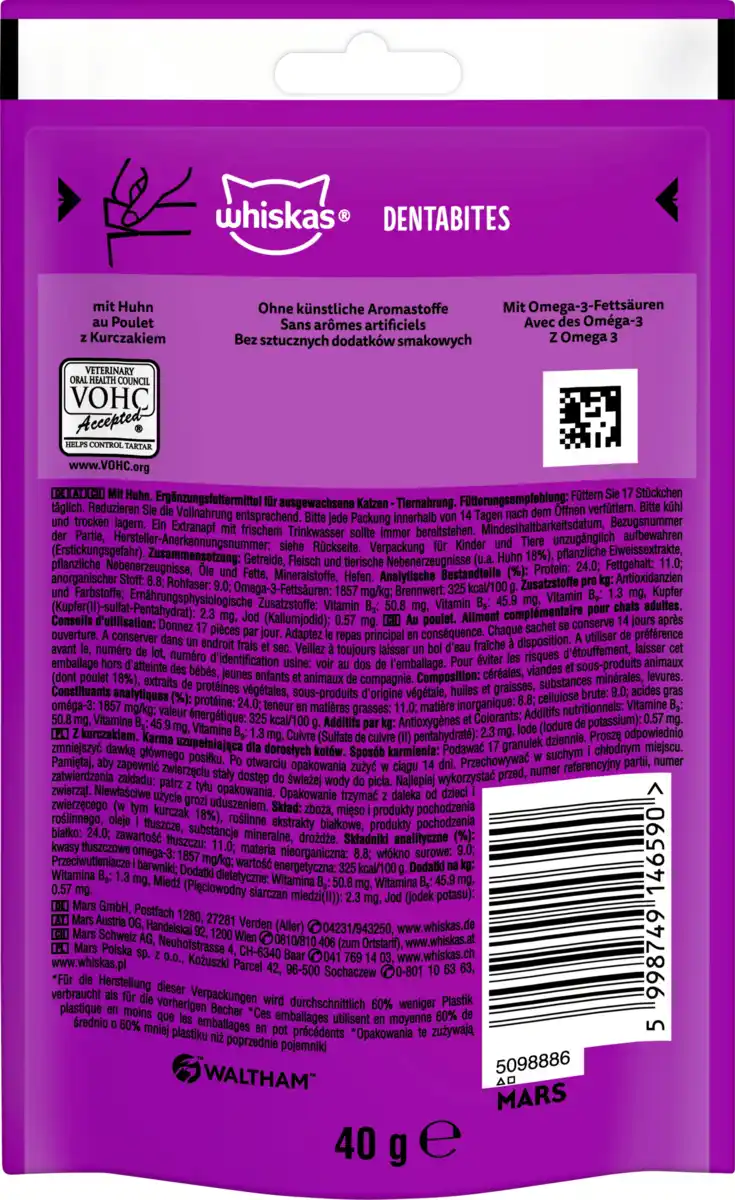 Bild 2 von Whiskas Dentabites Portionsbeutel Huhn, 40 g