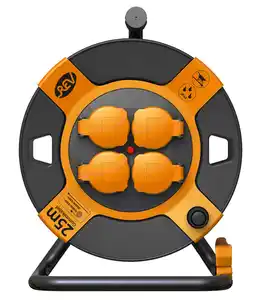 REV Kabeltrommel Außen 25m H07RN-F 3x1,5, orange, 4x Schutzkontaktstecker