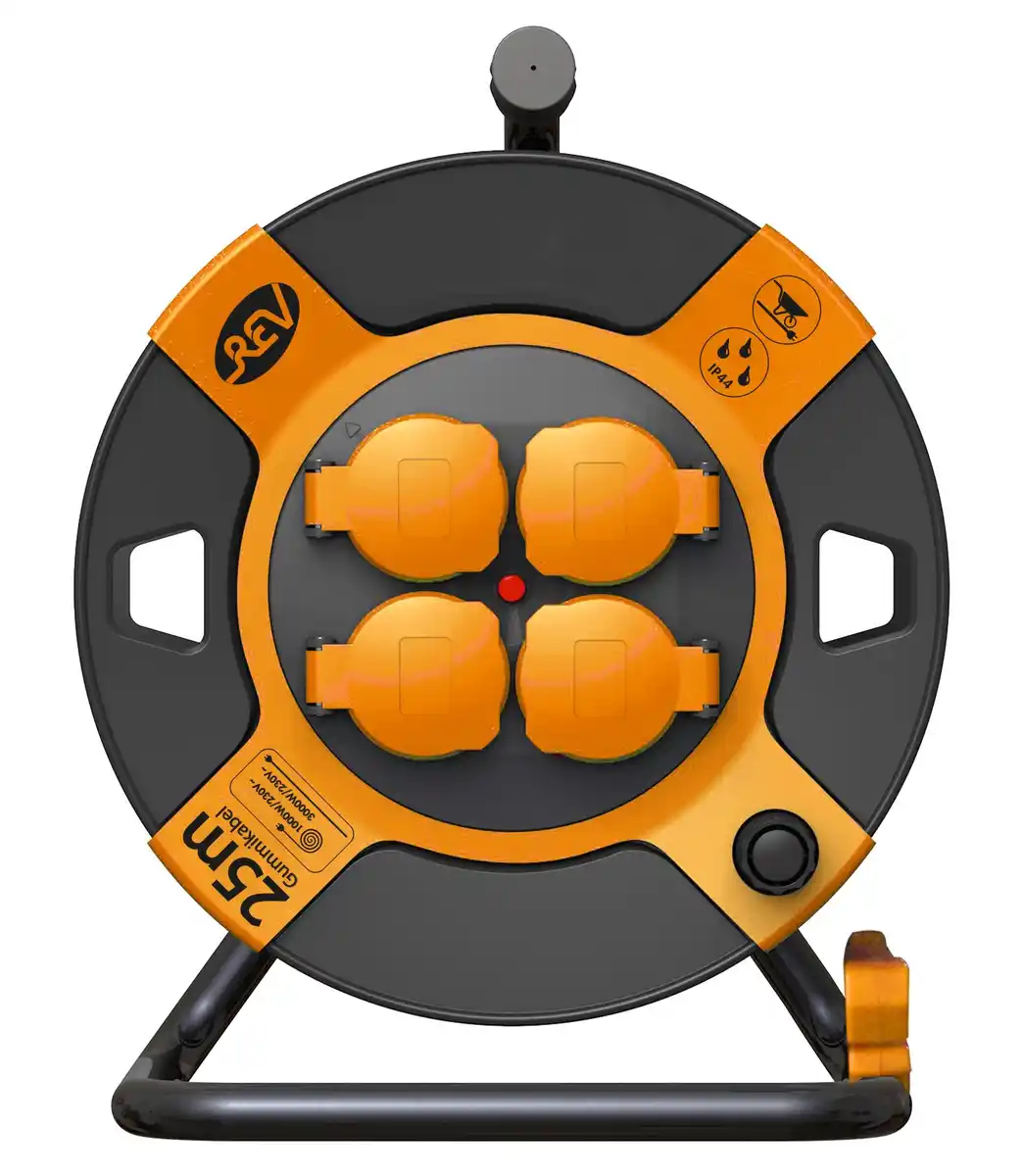 Bild 1 von REV Kabeltrommel Außen 25m H07RN-F 3x1,5, orange, 4x Schutzkontaktstecker