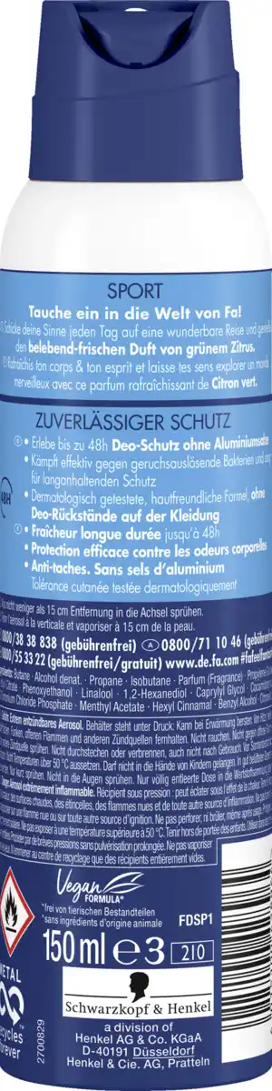 Bild 2 von Fa Deospray Sport 150ml, 150 ml