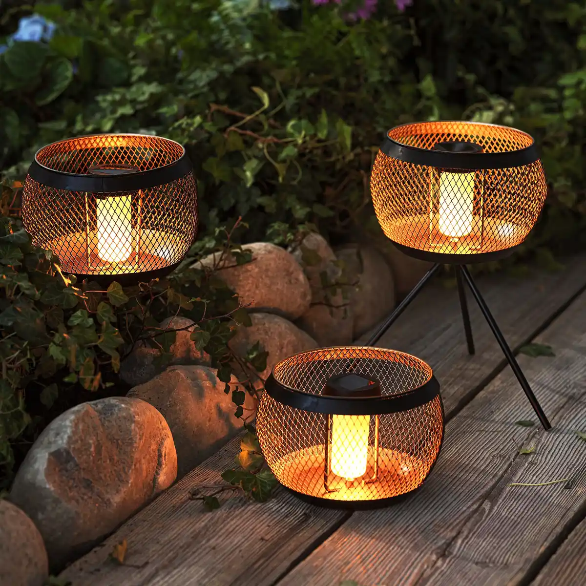 Bild 1 von 3 in 1 Solar-Feuerschale mit Flammeneffekt, Ø ca. 20 cm