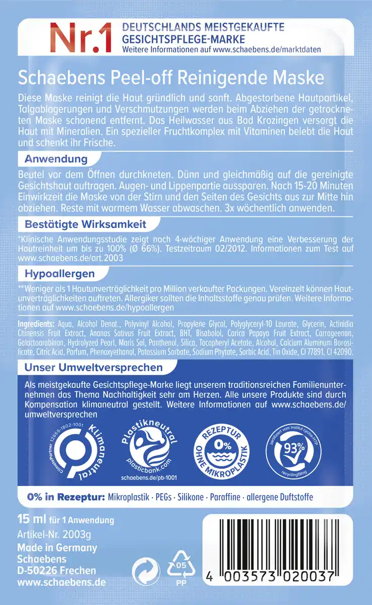 Bild 2 von Schaebens Peel-off Maske, 15 ml