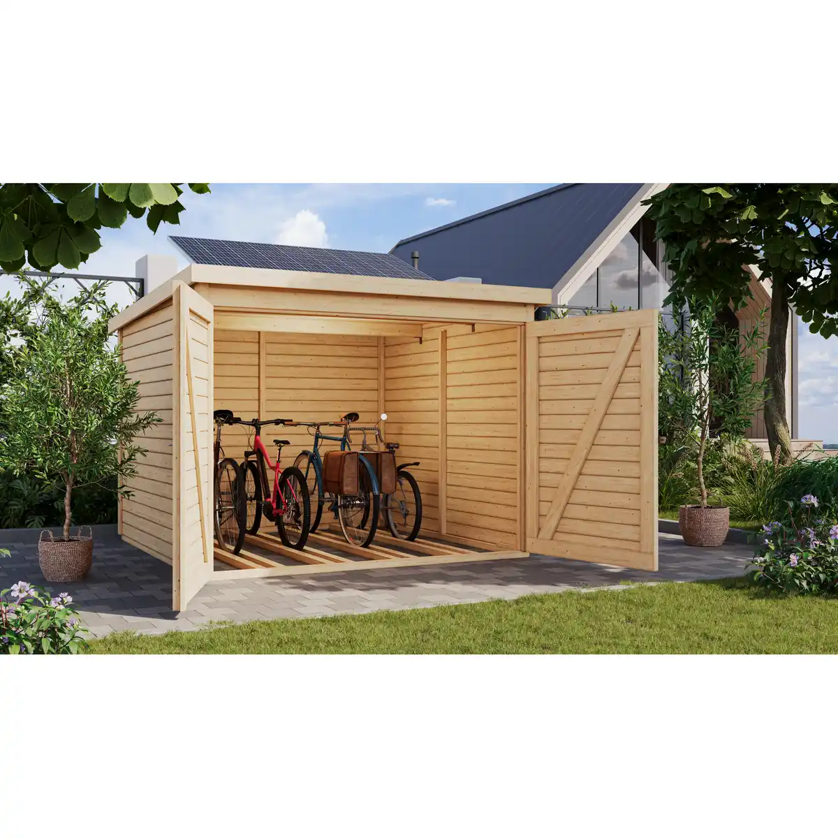 Bild 1 von Karibu Fahrradgarage-Set 'Bike 4' Fichtenholz naturbelassen mit Solarkit 212,5 x 167 x 216,5 cm