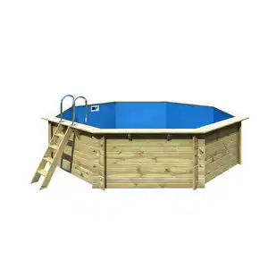 Karibu Massivholzpool-Set 'Modell 3 A' Ø 495 x 124 cm mit Edelstahlleiter und Holzleiter