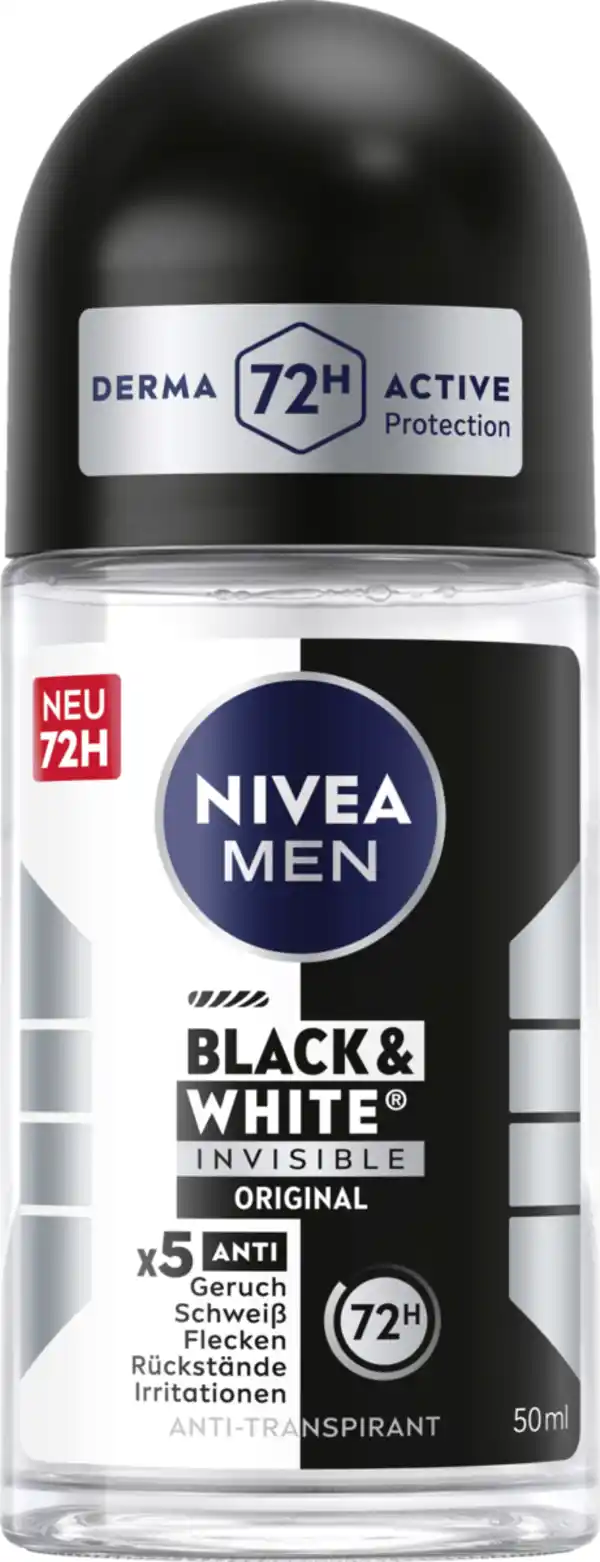 Bild 1 von NIVEA MEN Black & White Invisible Original Anti-Transpirant Roll-On, 50 ml
