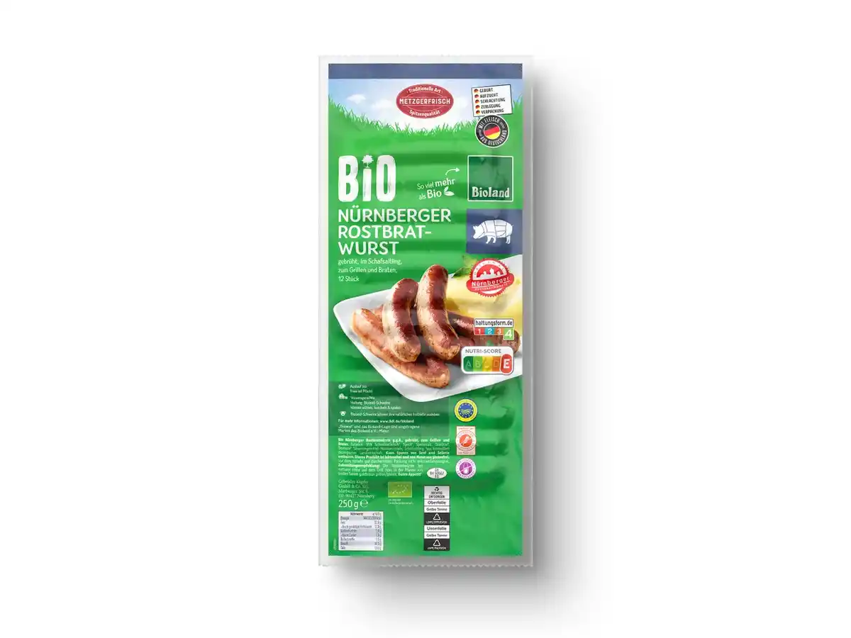 Bild 1 von Bioland Nürnberger Rostbratwurst,  250 g
