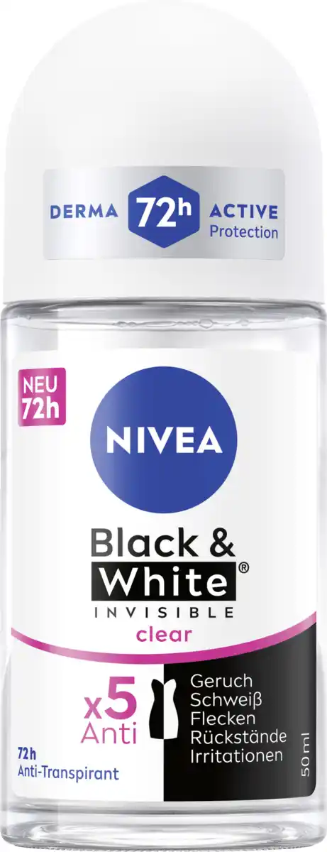 Bild 1 von NIVEA Black & White Invisible Clear Anti-Transpirant Roll-on, 50 ml