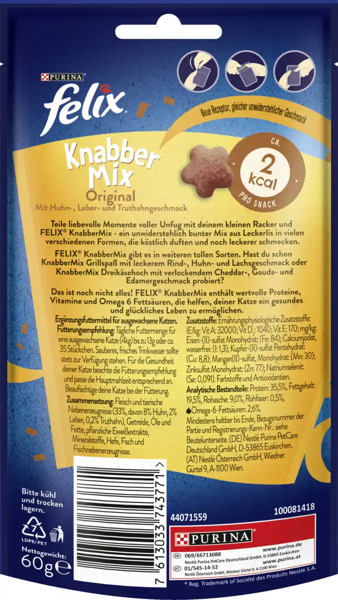 Bild 2 von Felix Knabber Mix Original mit Huhn-, Leber- & Truthahngeschmack, 60 g