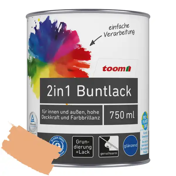 Bild 1 von toom 2in1 Buntlack papayafarben glänzend 750 ml