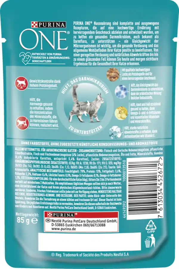 Bild 2 von Purina ONE Sterilcat zarte Stückchen in Sauce mit Lachs & Karotten, 85 g