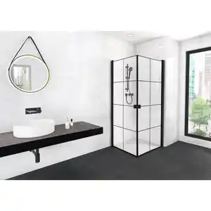 Aurlane Eckdusche mit Schwingtüren vollgerahmt schwarz, 90 x 90 x 200 cm