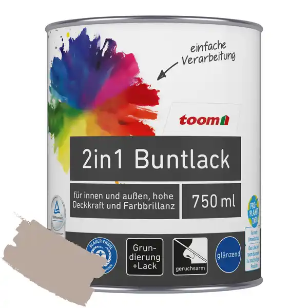 Bild 1 von toom 2in1 Buntlack 'Kieselsand' taupe glänzend 750 ml