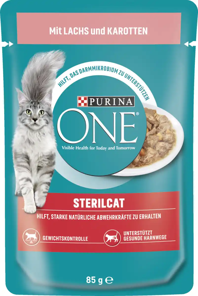 Bild 1 von Purina ONE Sterilcat zarte Stückchen in Sauce mit Lachs & Karotten, 85 g