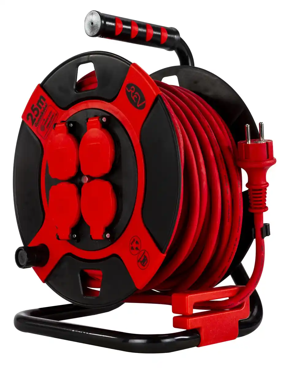 Bild 1 von REV Kabeltrommel Außen 25m H07RN-F 3x1,5, rot, 4x Schutzkontaktstecker