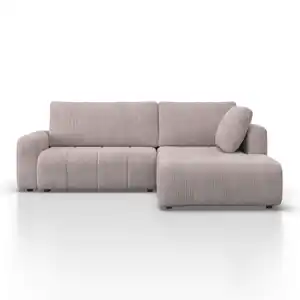 Wohnlandschaft Gia mit Schlaffunktion Hellgrau Cord, Hellgrau