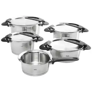 Fissler Kochtopfset, Silber, Metall, 5-teilig, 16 cm,20 cm,16 cm, rund, Messskala, rostfrei, breiter Schüttrand, Abgießfunktion, Kochen, Töpfe, Topfsets