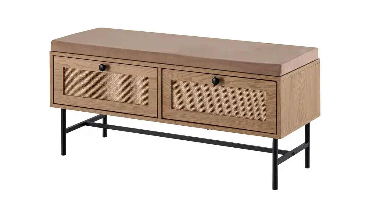 Bild 1 von Garderobenbank Eiche Holzdekor - Rattan B 100 x H 48 cm - RATVAN