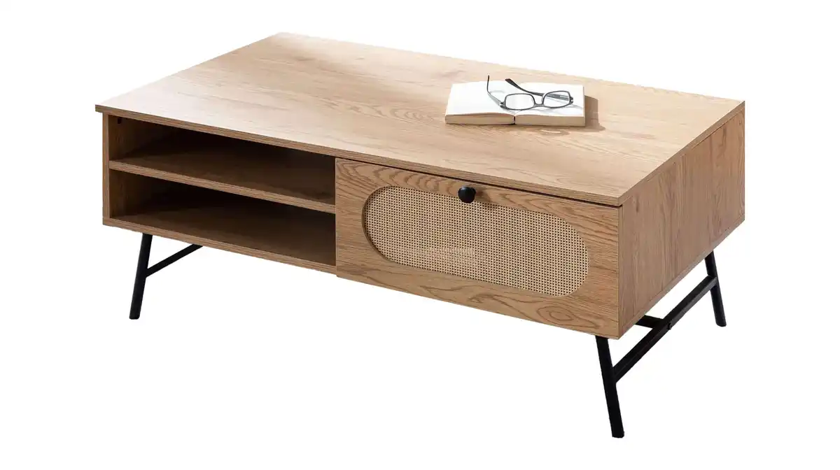 Bild 1 von Couchtisch mit Schublade Eiche Holzdekor - Rattan 100 x 60 cm - RATVAN