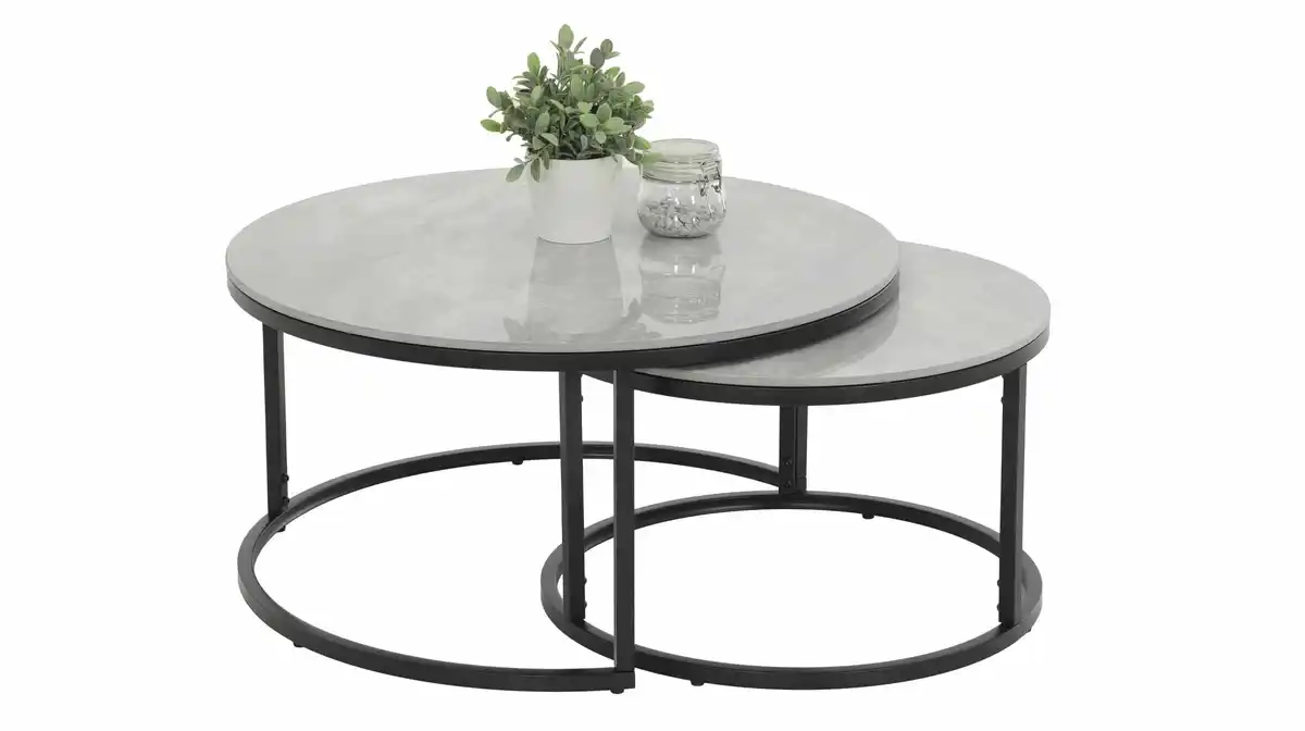 Bild 1 von Couchtisch 2er-Set Marmoroptik grau hochglanz - 80 cm - 60 cm - LUAN