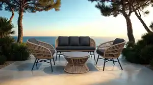 Ropegeflecht Gartenmöbel Set 4-teilig Tisch 70 x 40 cm - LUNO